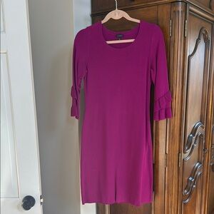 Talbots Purple Sheath Dress with Slit Ruffled Sleeves and Square Neck